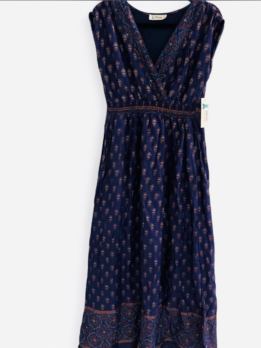 Boho Navy Purple Maxi Dress with Paisley Print